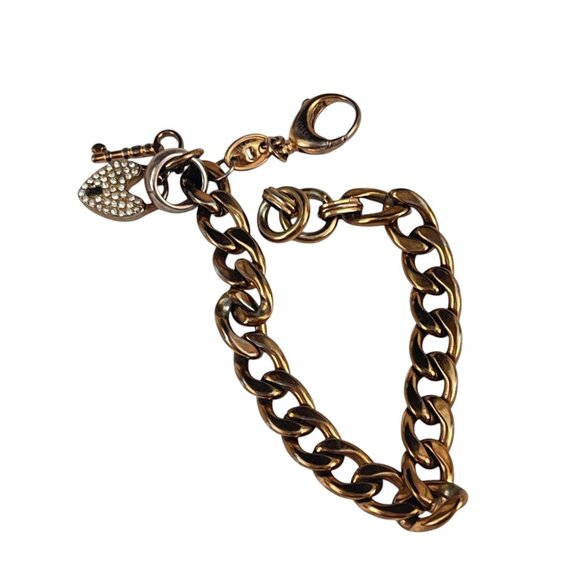 Fossil Women's Bronze-Tone Chain Link Bracelet With Heart Charm Toggle Clasp - Picture 2 of 6